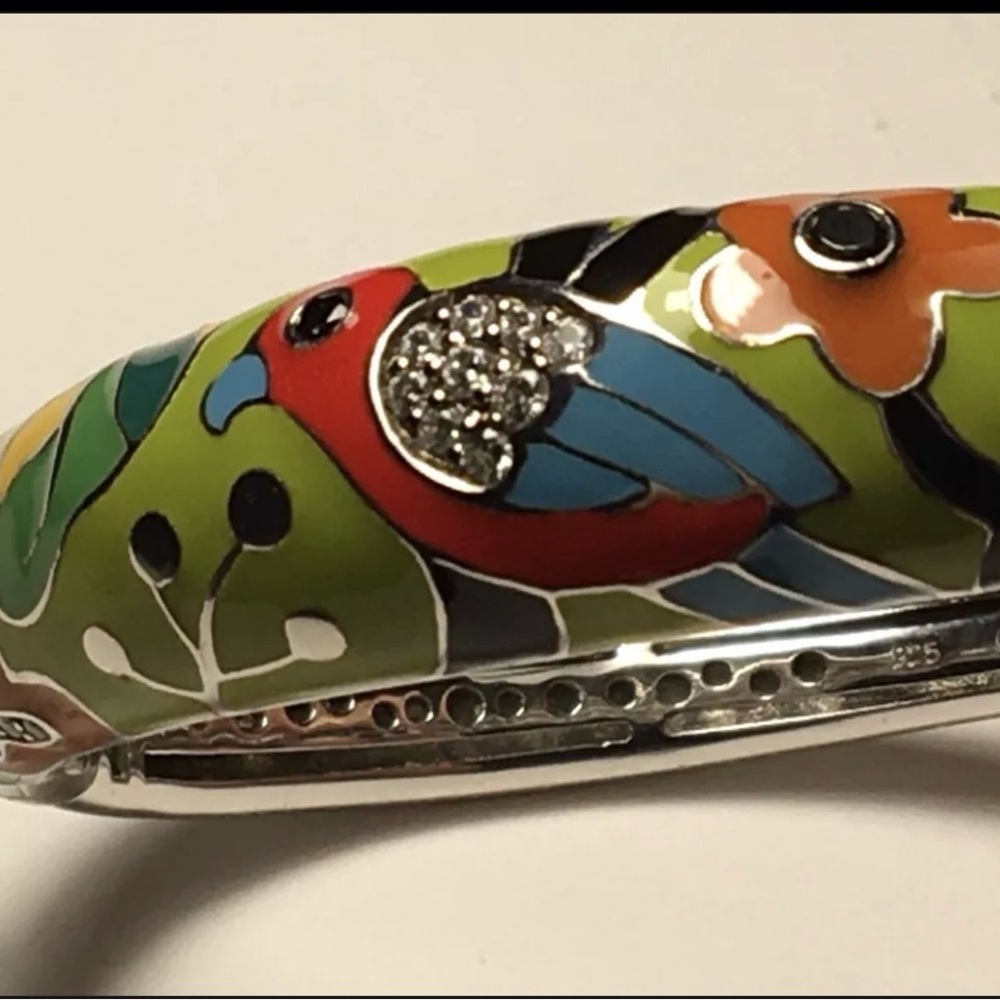 Belle Etoile Parrot Perroquet Bangle. Medium. 925 silver and enamel. EUC